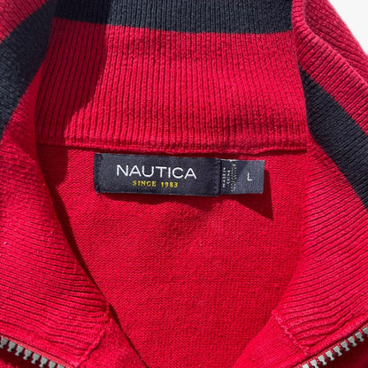 Nautica Jersey 1/4 Zip Red Navy - L