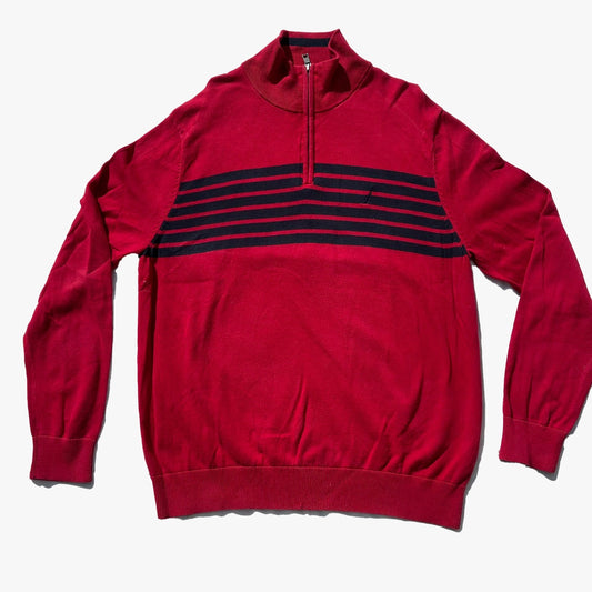 Nautica Jersey 1/4 Zip Red Navy - L