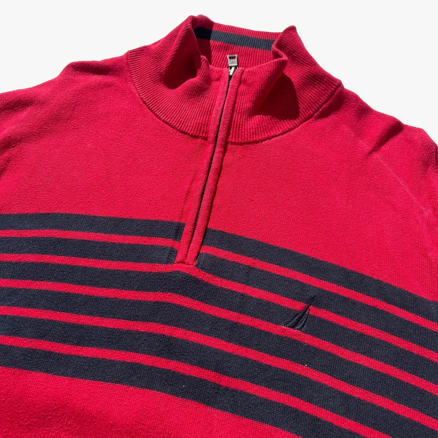 Nautica Jersey 1/4 Zip Red Navy - L