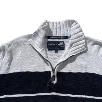 Nautica Jersey 1/4 Zip White Navy - L